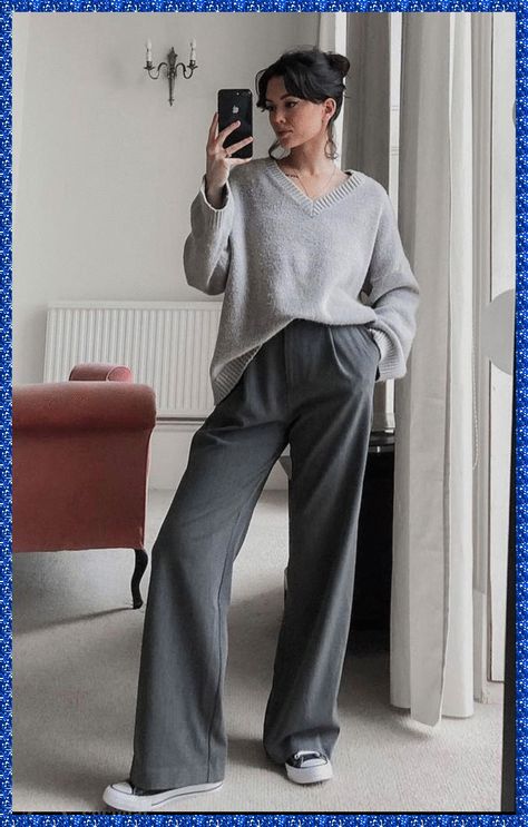 [PaidAd] 51 Grey Wide Leg Trousers Outfit Insights To Copy This Winter #greywidelegtrousersoutfit Wide Leg Trousers Outfit Casual Winter, Grey Wide Leg Pants Outfit Winter, Gray Tailored Pants Outfit, Gray Pants Outfit Aesthetic, Grey Trousers Outfit Winter, Grey Trousers Outfit Women Street Style, Tailored Gray Pants, Orange Sweater Outfit Winter, Wide Leg Grey Pants Outfit