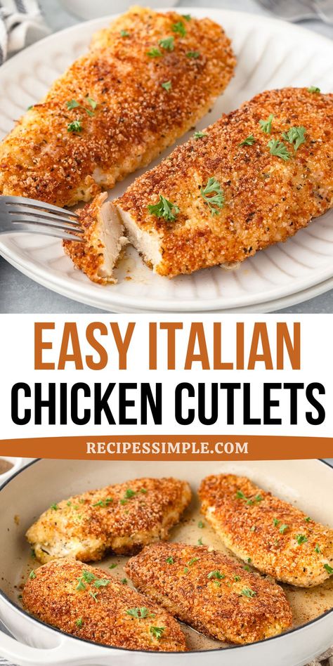 Italian Chicken Cutlets, Easy Italian Chicken, Baked Chicken Cutlets, Cutlet Recipes, Chicken Cutlet Recipes, Breaded Chicken Recipes, Breaded Chicken Cutlets, Turkey Cutlets, Easy Chicken Recipe