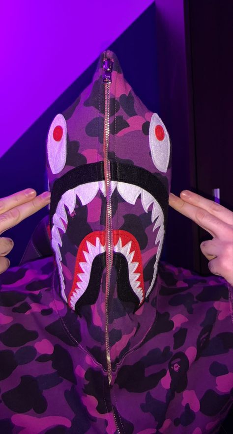 Bape Shark Wallpaper, Bape Outfits, Ayo And Teo, Shark Photos, Bape Shark, Bape Hoodie, Gucci Men Shoes, Rapper Outfits, Purple Hoodie