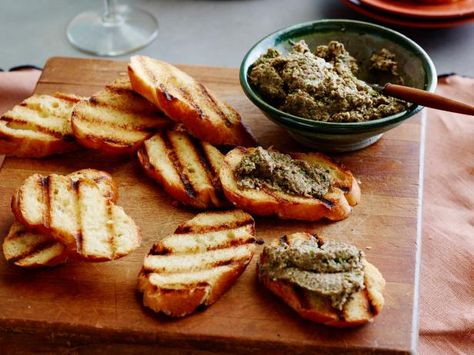 Mushroom Pesto Crostini Recipe | Giada De Laurentiis | Food Network Pesto Crostini, Mushroom Pesto, Best Thanksgiving Appetizers, Thanksgiving Appetizer Recipes, Crostini Recipes, Giada De Laurentiis, Thanksgiving Appetizers, Cooking Channel, Healthy Appetizers