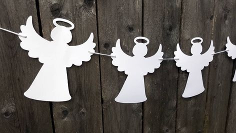 Angels And Demons Party Decorations, Angel Decorations Party, Angel Theme Birthday Party, Angel Garland, Angel Banner, Relief Society Christmas, Angel Party, Baptism Party Decorations, Angel Decorations