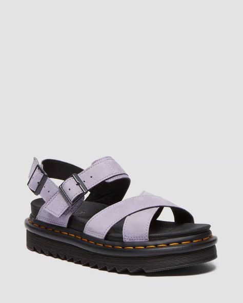 Voss II Buttersoft Leather Strap Sandals in Purple | Dr. Martens Purple Dr Martens, Dr Martens Voss Ii, Dr Martens Voss, Festival Sandals, 2976 Chelsea Boots, Jadon Boots, Festival Boots, Mary Jane Platform Shoes, Soft Leather Boots