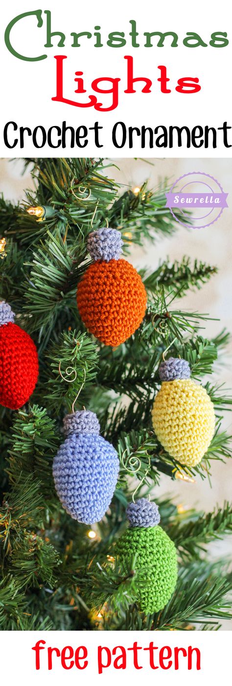 Christmas Lights Crochet Ornament | 25 Days of Christmas Traditions Crochet-a-Long | Free Pattern from Sewrella Crochet Christmas Lights, Crocheted Ornaments, Lightbulb Ornaments, Sunburst Granny Square, Crocheted Christmas, Christmas Light Ornament, Crochet Xmas, Crochet Christmas Trees, Crochet Christmas Decorations