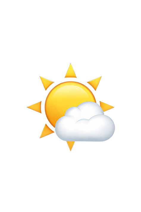 The emoji 🌤️ depicts a yellow sun with a smiling face partially hidden behind a small, white cloud. The cloud has a gray outline and a shadow beneath it, indicating that it is in front of the sun. The overall appearance of the emoji is cheerful and bright, suggesting a partly cloudy day with some sunshine. Sun Emoji Aesthetic, Weather Emoji, Planet Emoji, Iphone Emoji Png, Cloud Emoji, Sun Emoji, Emojis Iphone, Apple Emojis, Ios Emoji