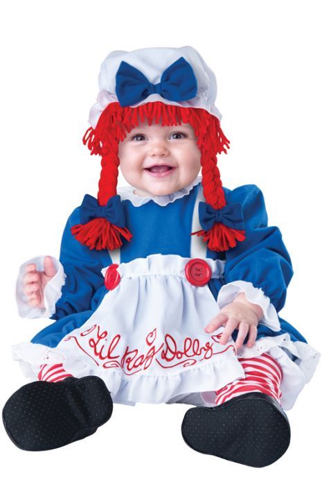 Lil' Rag Dolly Infant Costume Rag Doll Halloween Costume, Raggedy Ann Costume, Rag Doll Costume, Infant Costume, Yarn Wig, Fairy Tale Costumes, Doll Halloween Costume, Bright Red Hair