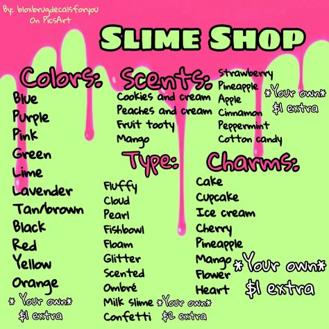 Slime Shop Names, Slime Names Ideas List, Slime Business Name Ideas, Slime Shop Ideas, Slime Business Ideas, Slime Recipe Clear, Slime Types, Different Types Of Slime, Buisness Name Ideas