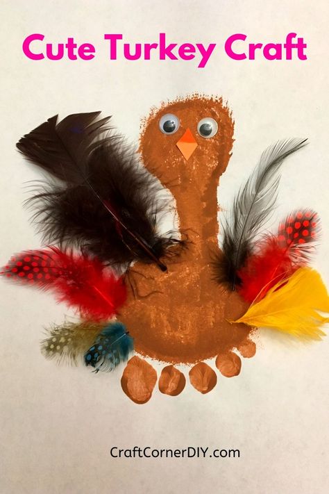 This footprint turkey craft is a Thanksgiving kids craft that I will treasure. Learn how to turn your child's footprint into an adorable turkey picture. Makes a cute Thanksgiving decoration or Thanksgiving card. #Thanksgivingkidscraft #fallkidscraft #turkeykidscraft Turkey Hands Craft, Thanksgiving Toddler Art, Footprint Turkey, Thanksgiving Kids Craft, Teacher Decorations, Turkey Handprint Craft, Turkey Crafts Kids, Thanksgiving Crafts For Toddlers, Fun Thanksgiving Crafts