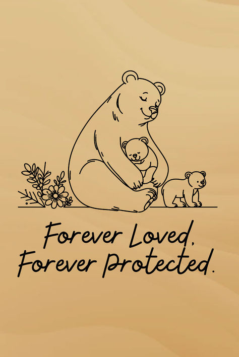 A tender moment frozen in time, illustrating the unbreakable bond between a mother and her precious cubs. A heartwarming scene of a mother bear tenderly embracing her cubs. Mothers day, mom, mommy, mama, mothers day gift, mama bear, best mama, mama gifts Mama Bear Two Cubs Tattoo, Mama Bear And Cubs Tattoo Small, Animal Mom Tattoo, Bear Family Tattoo Mothers, Mom Bear And Cubs Tattoo, Momma Bear Quotes, Mama Bear And Cubs Tattoo, Mama Bear Quotes, Baby Bear Tattoo