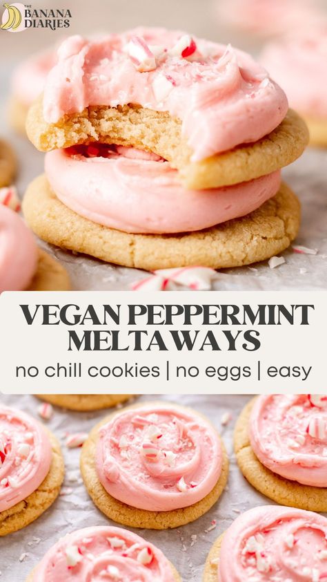 Peppermint Meltaways, Vegan Christmas Cookies Recipes, Banana Diaries, Dessert Cocktails, Vegan Christmas Cookies, Peppermint Cream, Vegan Holiday Recipes, Vegan Baking Recipes, Vegan Christmas Recipes