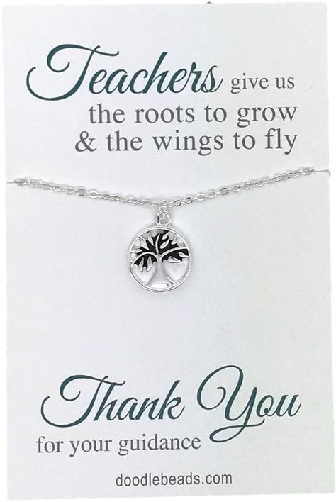 Etsy Teacher thank you gift, teacher appreciation gift, Dainty Silver Tree Necklace with card quote, ment Short Quotes For Teachers, Teacher Appreciation Quotes, Thank You Tag Printable, Wings To Fly, Tree Project, Lunch Lady, Appreciation Quotes, Hard Work Quotes, Teacher Retirement