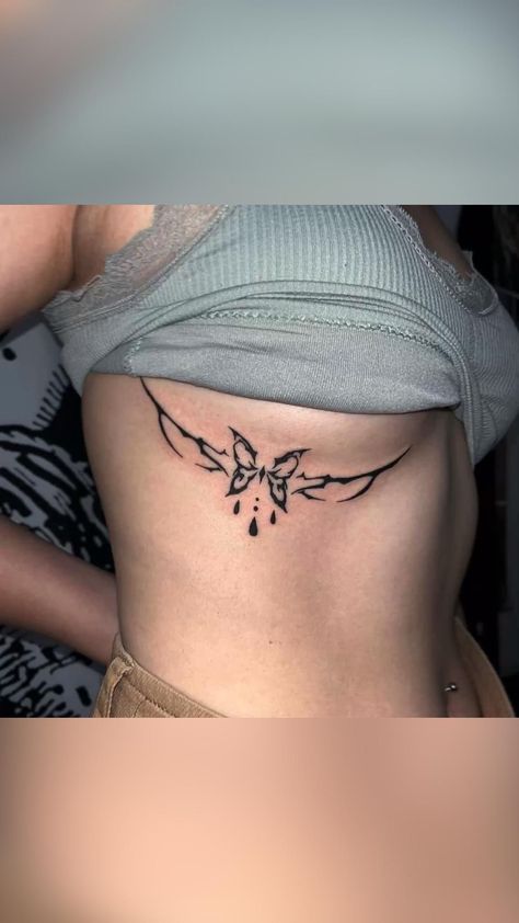 Tattoo Costillas, Tattoo Under Chest, Under Chest Tattoo, Emo Tattoos, Cage Tattoos, Rib Tattoos For Women, Waist Tattoos, Ribcage Tattoo, Back Tattoo Women