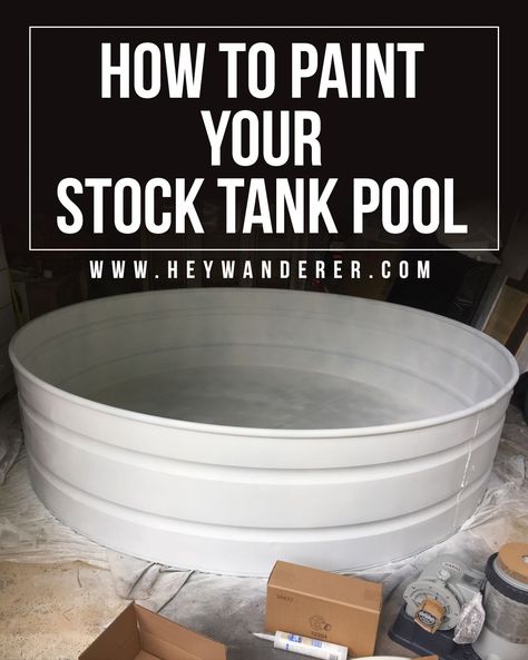 How To Paint Your Stock Tank Pool Paint Stock Tank Pool, Stock Tank Pool Decks, Painting Stock Tank Pool, Painted Stock Tank Pool, Stock Pond Pool Ideas, Stock Tank Pool Paint, Stock Tank Pool Deck Ideas, Stock Tank Bathtub Diy, Stock Tank Tub