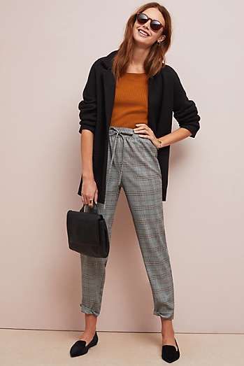 Glenn Plaid Trousers Plaid Dress Pants Outfit Work, Plaid Pants Women Outfit, Blue Plaid Trousers Outfit, Plaid Jogger Pants Outfit Women, Plaid Trousers Outfit Work, Grey Check Pants Outfit Women, Grey Pant Outfits Women, Gray Plaid Pants Outfit, Grey Plaid Pants Outfit