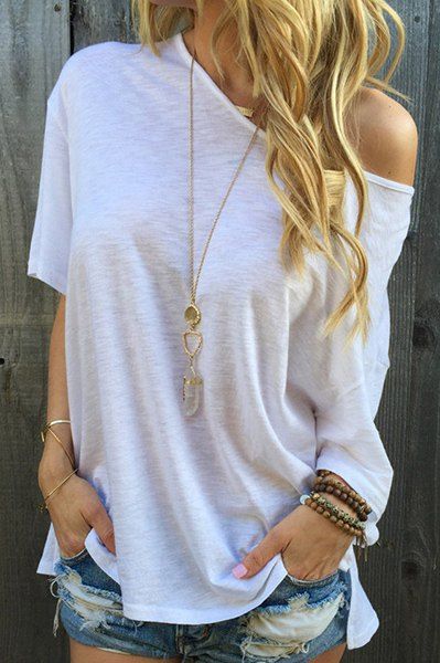 off the shoulder tee Off The Shoulder Tee, Looks Style, Casual Blouse, Looks Vintage, Womens Fashion Casual, Summer Shirts, American Apparel, Look Fashion, White Shirt