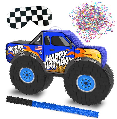 PRICES MAY VARY. This 4-piece set is the great addition to your Monster Truck theme party or any celebration. Our Monster Truck Piñata is built to last and can withstand multiple hits. Get ready to add some high-octane excitement to your next celebration with our Monster Truck Piñata! This incredible 4-piece set is the perfect addition to any kids' party, Monster Truck-themed celebration, or any other event where you want to add some fun and excitement. Our Monster Truck Piñata measures approxim Monster Truck Pinata, Truck Pinata, Monster Truck Theme Birthday Party, Pinatas Ideas, Monster Truck Party Favors, Pinata Candy, Monster Jam Birthday, Monster Truck Theme, Piñata Ideas