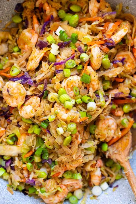 Shrimp Egg Roll in a Bowl (15 Minutes) - iFoodReal.com Shrimp Egg Roll In A Bowl Recipe, Shrimp Eggroll In A Bowl Recipe, Shrimp Egg Roll In A Bowl, Shrimp Bowls Asian, Asian Shrimp Bowl, Inside Out Egg Roll Recipe, Egg Roll Bowl, Shrimp Eggs, Shrimp Egg Rolls