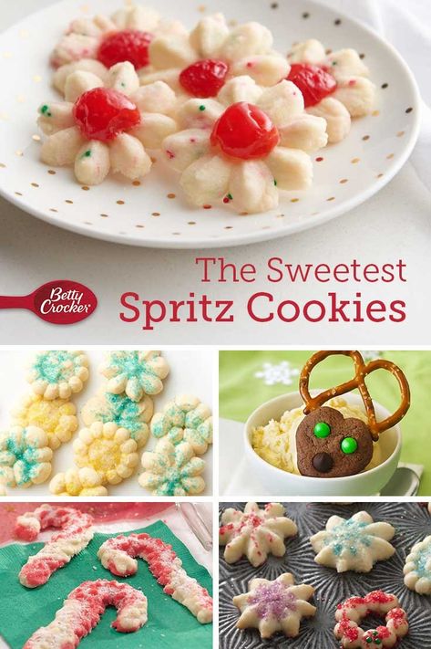 Light and buttery, spritz cookies are a holiday must. Make the classic, or try a new twist. Betty Crocker Spritz Cookie Recipe, Buttery Spritz Cookies, Betty Crocker Sugar Cookies, Spritz Cookie, Spritz Cookie Recipe, Cookie Recipe Video, Russian Tea Cake, Best Christmas Cookie Recipe, Betty Crocker Recipes