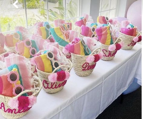 Bachelorette Baskets, Bridesmaid Gift Baskets, Spa Party Favors, Girl Birthday Party Favors, Custom Beach Bags, Spa Birthday, Pool Birthday, Barbie Birthday, Wedding Gifts For Guests