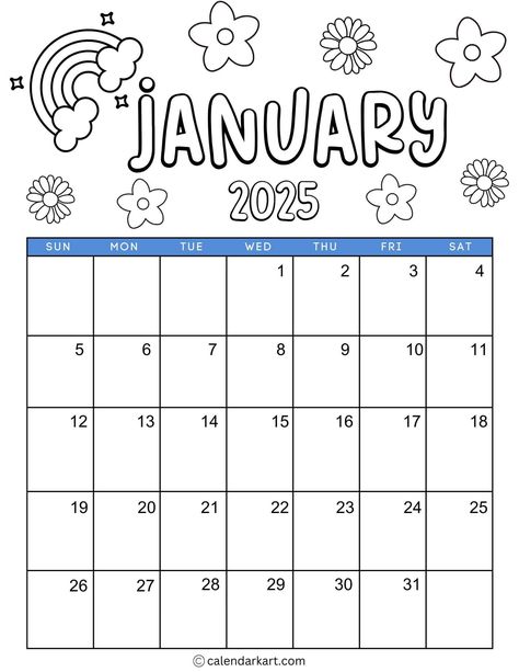 40+ Printable January 2025 Calendars | free pdf - CalendarKart Balkon Diy, Calender Ideas, Months Calendar, Today Calendar, Coloring Calendar, 2025 Calendar, Calendar Printable, Busy Parents, Calendar 2024