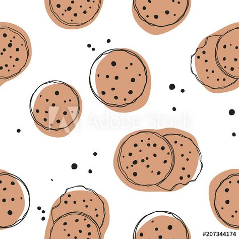 Stock Image: Simple cute cookie flat vector seamless pattern. Hand drawn vector seamless pattern in doodle style. Continuous line drawing. Cookie Drawing, Image Simple, Repeating Pattern Design, Typographic Logo Design, Menu Design Template, Background Simple, Doodle Style, Bakery Logo, Hand Drawn Vector Illustrations