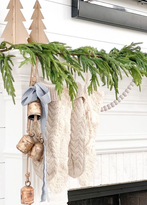 Norfolk Garland, Organic Coastal, Coastal Christmas Tree, Tinsel Christmas Tree, Coastal Christmas Decor, Coastal Holiday, Grandmas Christmas, Christmas Fireplace Decor, Christmas Mantle Decor