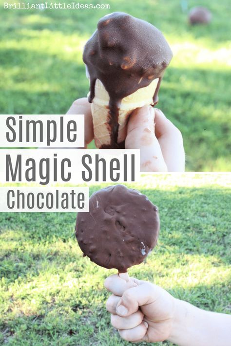 DIY Magic Shell Chocolate was great in the 90's & even better today Pour Homemade Hard Shell Chocolate over your favorite ice cream #summertreats #icecream #hardshellchocolate #magicshell Chocolate Shell Recipe, Diy Magic Shell, Hard Shell Chocolate, Shell Chocolate, Homemade Magic Shell, Best Sauce Recipe, Homemade Fruit Snacks, Magic Shell, Chocolate Diy