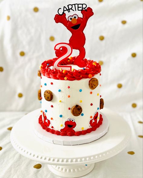 Sesame Birthday Cake, Smash Cake Sesame Street, Sesame Street Buttercream Cake, Sesame Street Birthday Party Ideas Cake, Simple Elmo Cake, Buttercream Sesame Street Cake, Sesame Street 2nd Birthday Cake, Elmo Cake Ideas, Elmo Smash Cake Girl