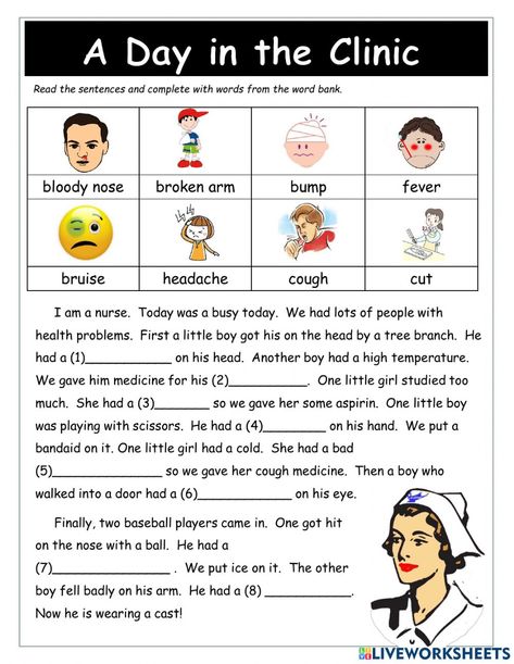 Health Vocabulary Worksheets, Health Problems Worksheet, Health Worksheets For Kids, Live Worksheet, Hygiene Lessons, Emilio Aguinaldo, Health Worksheets, Health Words, English Activities For Kids