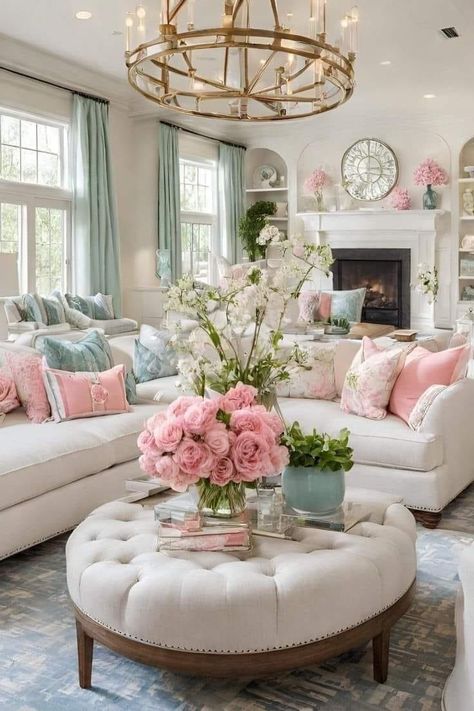 Elegant Living Room Decor, Pink Living Room, Casa Vintage, Inspire Me Home Decor, Elegant Living Room, Blue Living Room, Decoration Inspiration, Dream House Interior, Decor Home Living Room