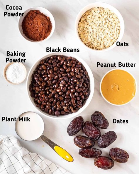 Black Bean Brownies With Dates, Black Bean Date Brownies, Desserts With Black Beans, Cooking With Dates Desserts, Vegan Brownies Healthy, Vegan Black Beans Recipe, Black Bean Snacks, Black Bean Brownies Recipe, Black Beans Brownies