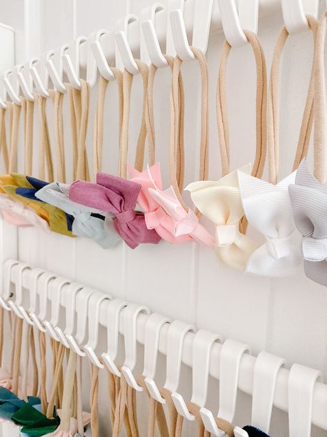 IKEA Hack: DIY Bow Organizer Baby Headband Organizer, Headband Holder Nursery, Bow Organizer Nursery, Baby Headband Storage, Baby Headband Holders, Upstairs Game Room, Hair Bow Storage, Ikea Nursery Hack