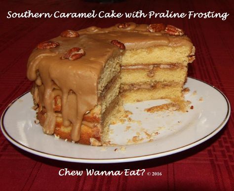 CARAMEL CAKE WITH PRALINE FROSTING Praline Cake Filling Recipe, Praline Frosting, Southern Caramel Cake, Praline Cake, Pecan Praline, Cake Filling Recipes, Special Occasion Food, Caramel Frosting, Pecan Pralines