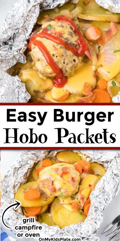 Hobo Recipes, Hobo Dinner Foil Packets, Dinner Foil Packets, Grill Packets, Hobo Packets, Hobo Meals, Hobo Dinner, Foil Meals, Burger Grill