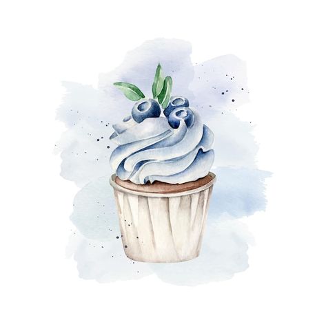 Watercolor Cupcake, Cupcake Illustration, Cupcake Logo, Blueberry Cupcakes, Cupcake Pictures, Cake Drawing, Cake Logo Design, Watercolor Cake, Watercolor Kit