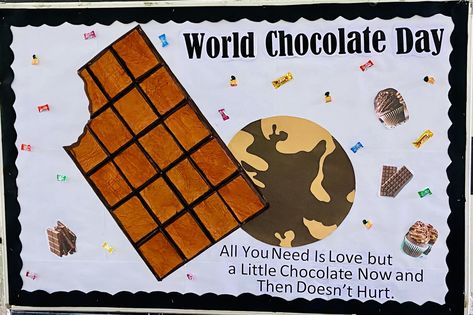 Chocolate Day Decoration In School, Soft Board Decoration, School Board Decoration, Welcome Boards, Chocolate Day, Board Decoration, Stage Decorations, School Board, Board Ideas