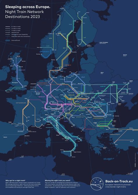 New Map Shows All The Sleeper and Night Train Routes Across Europe Train Map, Europe Train, Train Route, Les Continents, Night Train, Europe Map, Luxury Cruise, Sustainable Travel, Next Holiday