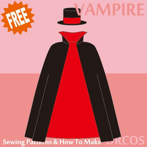 Vampire Cape Pattern, Cape Pattern Free, How To Make A Cape, Girls Vampire Costume, Dracula Cape, Dracula Costume, Vampire Cape, Cape Pattern Sewing, Halloween Capes