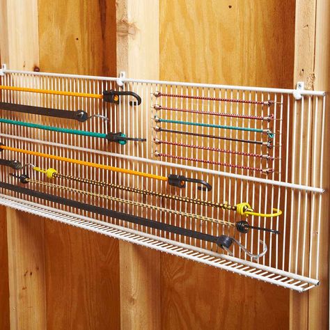 Brilliant bungee cord storage Bungee Cord Storage, Garage Organization Tips, Storage Shed Organization, Garage Workshop Organization, Shed Organization, Garage Organization Diy, Basement Storage, Bungee Cords, Diy Garage Storage