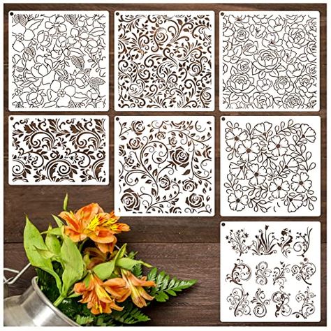 Large Flower Stencils for Painting Floral Leaf Stencil Rose Vine Background Template Paint Stencils for Painting on Wood Burning Art Craft Canvas Furniture Wall (7 Large Flowers) Vine Background, Diy Tray Decor, Canvas Furniture, Spray Paint Stencils, Flower Stencils, Rose Stencil, Paint Stencils, Floral Stencil, Rose Vine