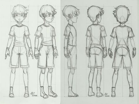 Cartoon Character Turnaround Sheet, Character 3/4 View, Character Rotation Animation, Stylized Character Turnaround, Character Turnaround Male, Character Model Sheet T Pose, Turn Around Character Design, Concept Art Character Design References, Back View Drawing Reference