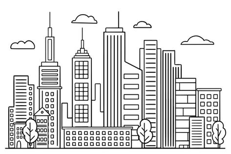 Outline landmarks skyline Free Vector | Free Vector #Freepik #freevector #design City Outline, Skyline Image, Tokyo Skyline, Design City, Building Icon, Building Drawing, City Vector, City Icon, Building Illustration