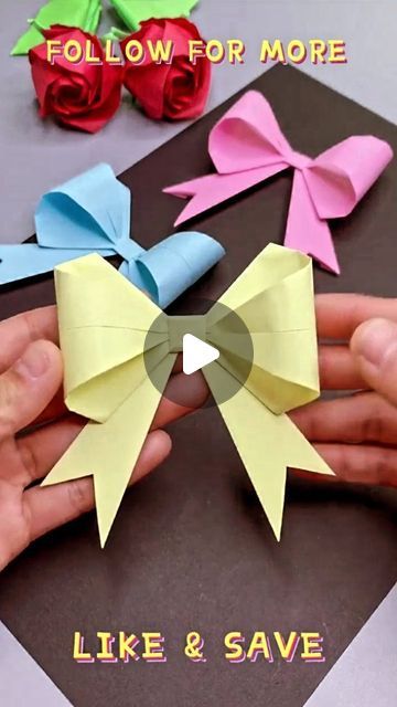 Origami Ribbon Tutorial, Ribbon Origami Tutorial, Crafts With Only Paper, How To Make Paper Bows, Paper Bow Tutorial, Paper Bows Diy Easy, Oragami Ideas Cute Easy For Kids, Oragami Bow, Oragami Ideas Cute