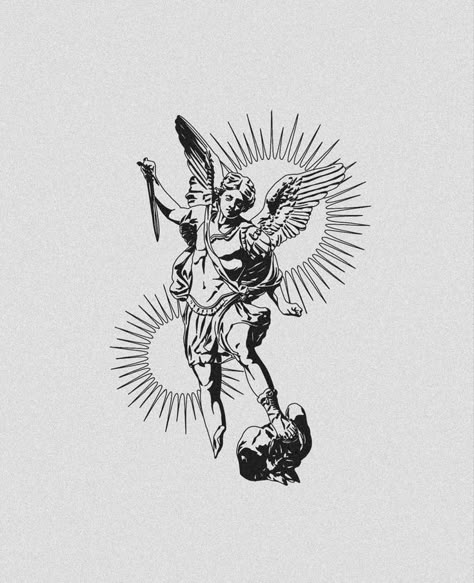 Italian Mythology Tattoo, Old School Angel Tattoo, Black Tattoos Men, Tattoos Greek Mythology, Hermes Tattoo, Illustrative Tattoos, St Michael Tattoo, German Tattoo, Ancient Art Tattoo