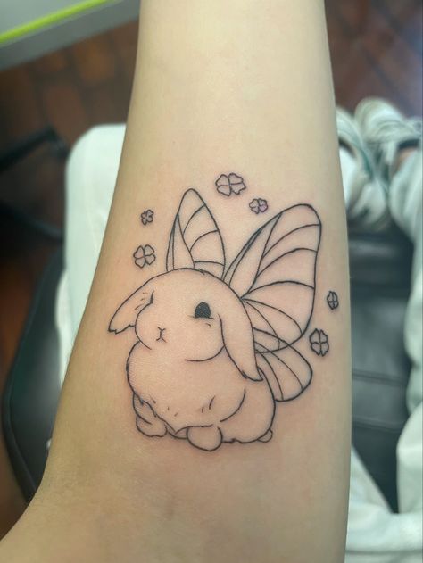 Bunny Fairy Tattoo, Kawaii Bunny Tattoo, Two Bunny Tattoo, Easter Tattoo Ideas, Reading Books Images, Bunny With Wings Tattoo, Melody Tattoo Ideas, Cute Bunny Tattoos, Bunny Tattoo Cute