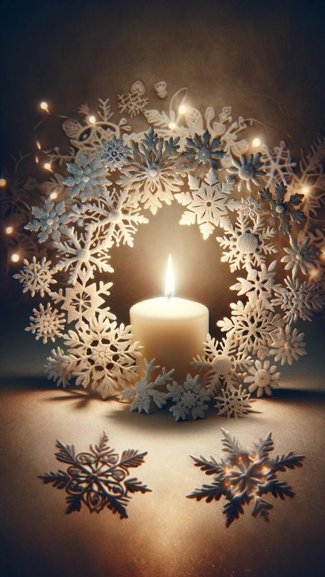 A snowflake wreath encircling a peaceful candlelight Christmas Phone Wallpaper Backgrounds, Backgrounds For Christmas, Merry Christmas In Heaven, Phone Wallpaper Backgrounds, Heaven Wallpaper, Snowflake Wallpaper, Backgrounds For Your Phone, Snowflake Wreath, Snowflake Garland