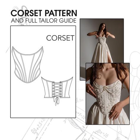 Easy Bridal Corset Sewing Pattern, Wedding Corset Patterns Pdf, Sexy Corset Digital Pattern, Elegant Bodice Bustier Pattern - Etsy Canada Corset Sewing Pattern Bustiers, Corset Pattern Drafting, Corset Top Pattern, Corset Patterns, Bustier Pattern, Corset Sewing, White Sheer Dress, Wedding Corset, Corset Sewing Pattern