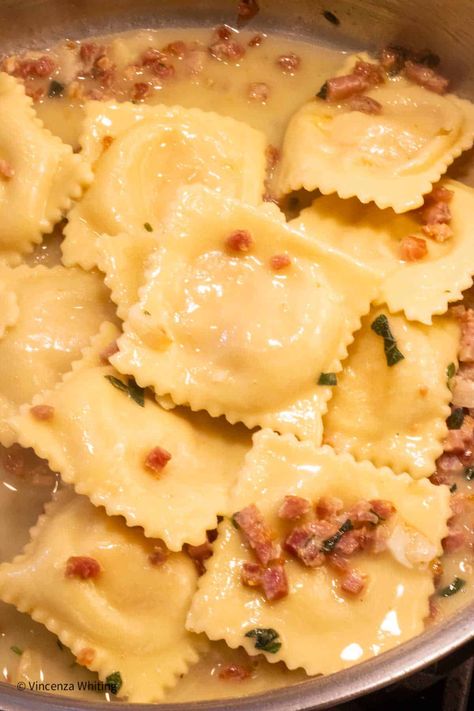 Butternut Squash Ravioli Sauce with Pancetta and Sage Sauce For Butternut Squash Ravioli, Sauces For Butternut Squash Ravioli, Squash Ravioli Sauce, Butternut Squash Ravioli Sauce, Sage Ravioli, Ravioli Sauce, Butternut Recipes, Squash Ravioli, Butternut Squash Ravioli