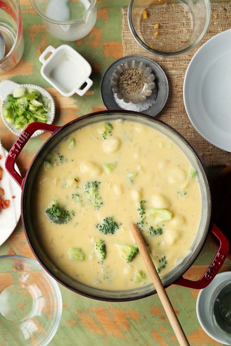 Gnocchi Broccoli Cheddar Soup - Jonathan Melendez Broccoli Cheese Soup With Gnocchi, Gnocchi Broccoli Soup, Broccoli Cheese Gnocchi Soup, Cheddar Broccoli Gnocchi Soup, Broccoli Cheddar Gnocchi Soup, Gnocchi Broccoli, Cream Of Broccoli Soup, Broccoli Soup Recipes, Gnocchi Soup