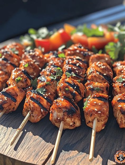 **Sticky Sweet Honey BBQ Chicken Skewers Recipe – Finger-Licking Good!** Chicken Skewers Meal, Bbq Chicken Skewers, Chicken Skewer Recipe, Honey Bbq Chicken, Honey Bbq, Chicken Skewers, Summer Barbecue, Juicy Chicken, Bbq Chicken