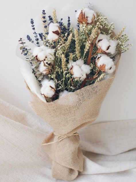 Rustic Wedding Flowers Bouquet, Preserved Flowers Bouquet, Cotton Lavender, Cotton Bouquet, Wheat Flower, Flower Boquet, Lavender Eucalyptus, Beautiful Wedding Flowers, Making A Bouquet